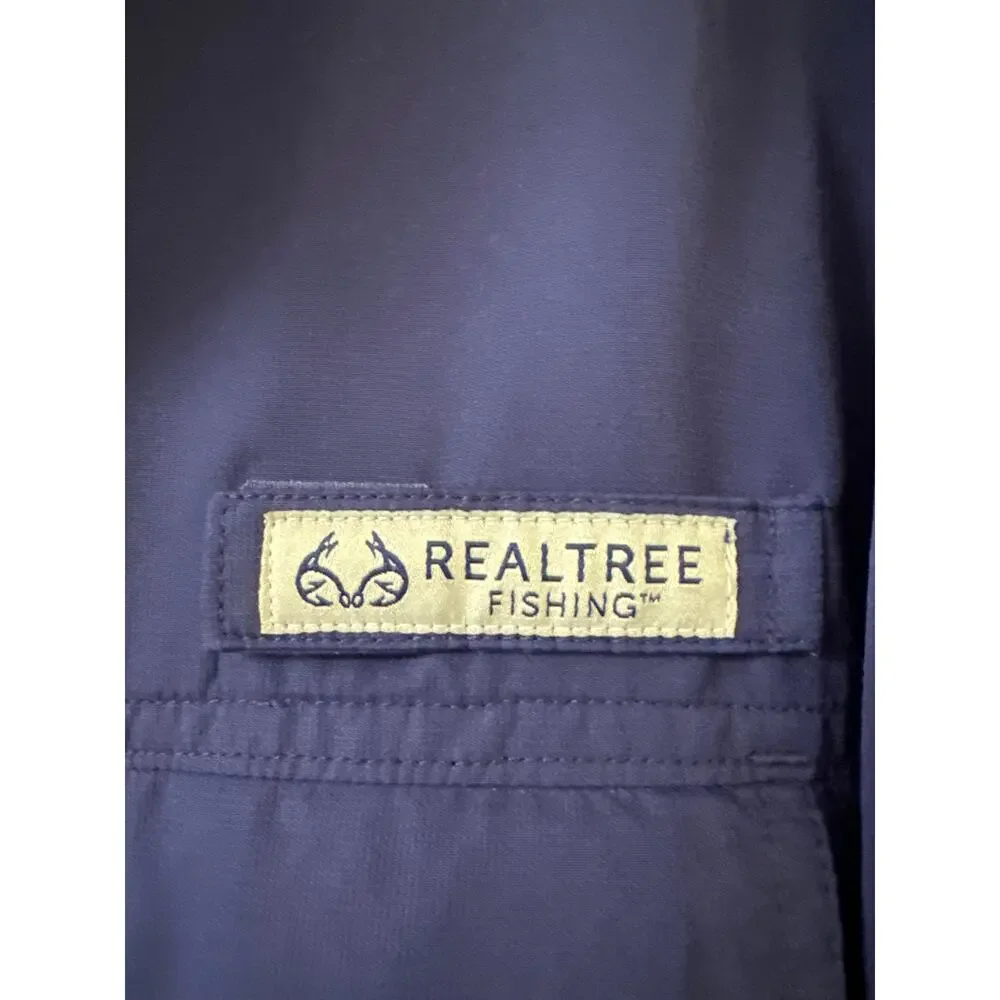 Realtree Fishing XL Dark Blue Lg Sleeve Shirt Velcro Envelope & Side Zip Pockets